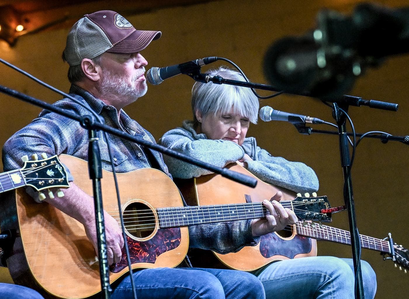 Shawn Mullins and Kim Richey playing side by side at The Bottling Plant Ballroom